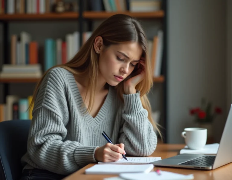 Étudiante consultant son dossier refusé sur eCandidat Sorbonne Nouvelle sur son ordinateur portable