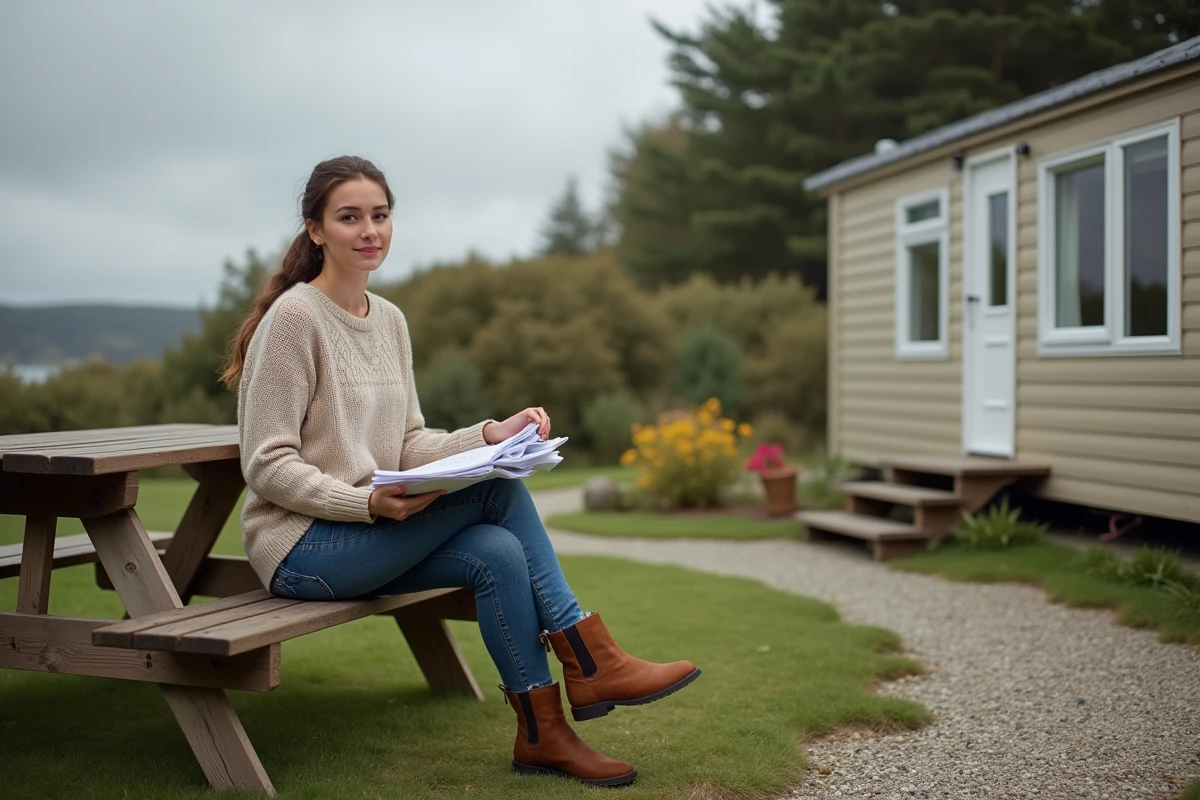 Femme assise avec papiers près d