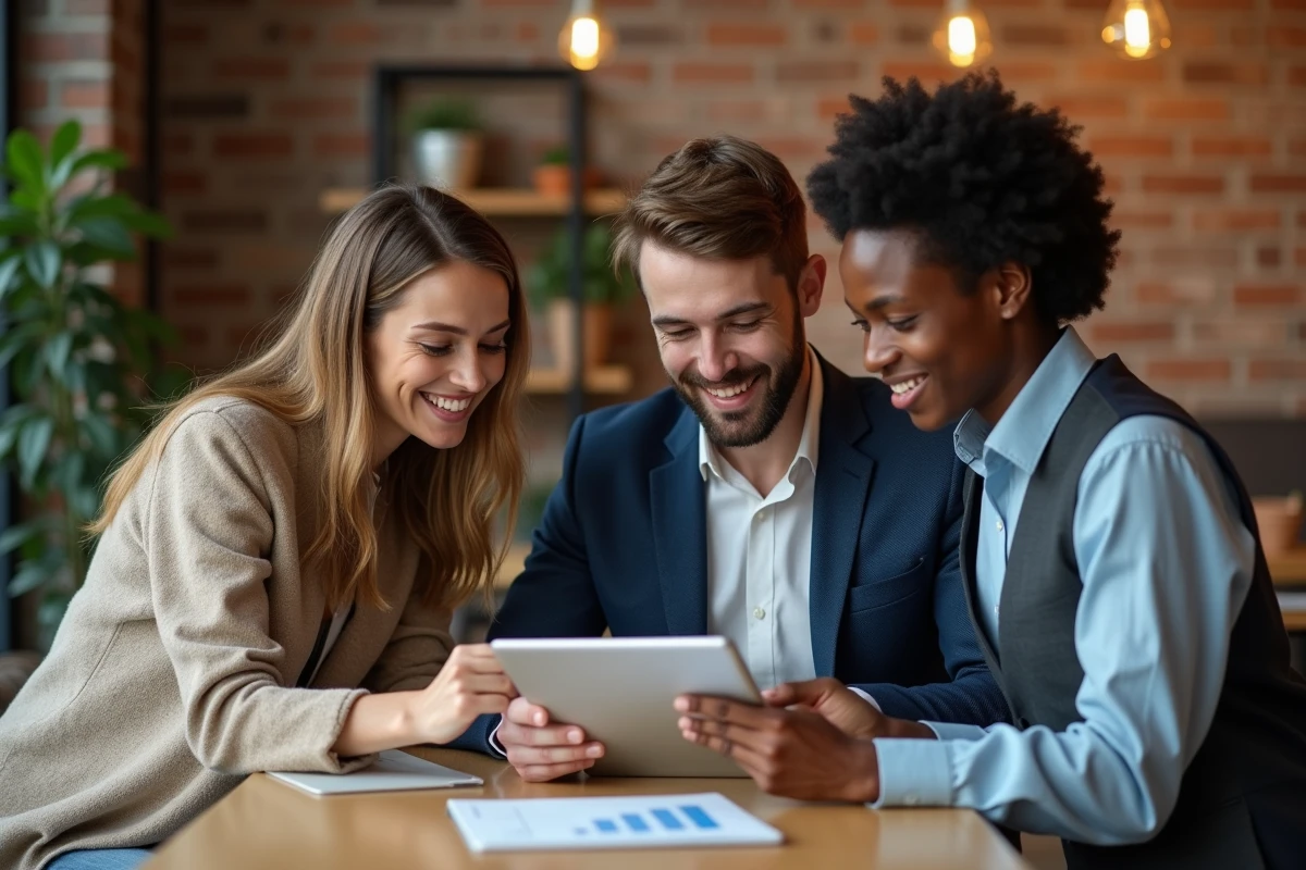 Groupe diversifié de collègues en réunion dans un espace créatif