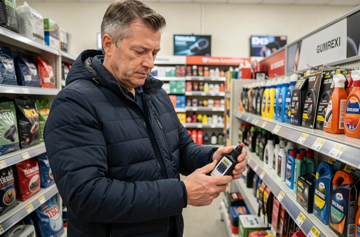 Homme inspectant une bombe anti-agression en rayon dans un magasin de sport type Decathlon
