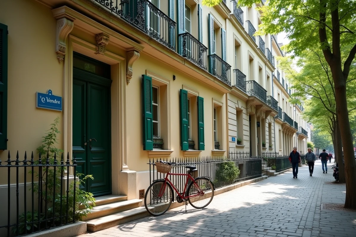 Immeuble bourgeois à vendre dans une rue du 6e arrondissement de Lyon avec balcons ornementaux et volets verts